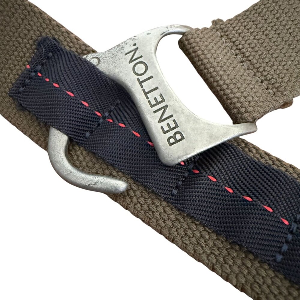 United Colors Of Benetton Olive Canvas Belt Metal Hook Buckle 39" Adjustable - Picture 2 of 13